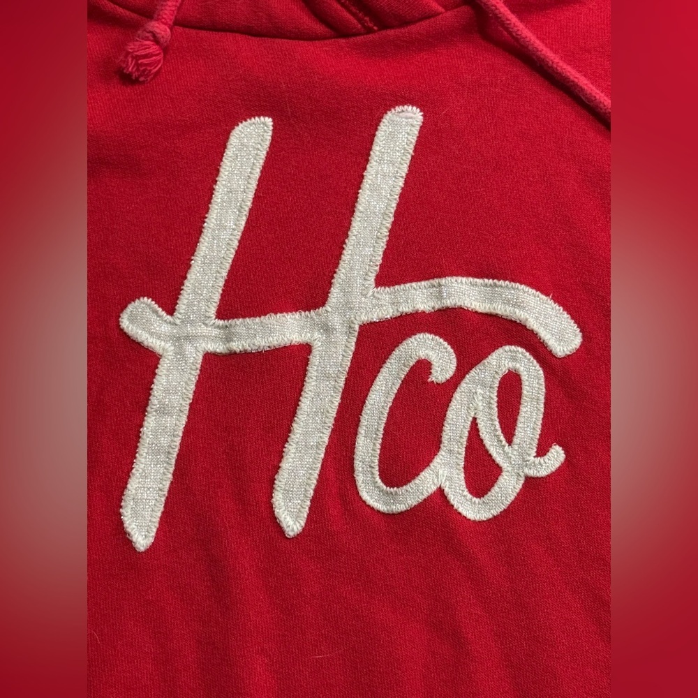 Hollister Co. Women's Script Logo Red Hoodie Sweatshirt Size Large Y2K Style - Picture 3 of 7